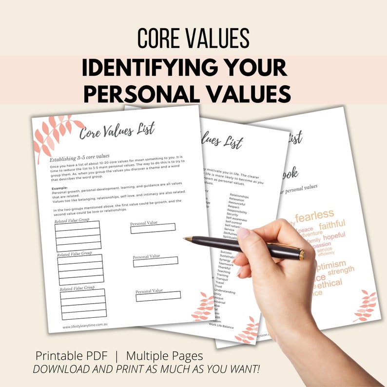 Core Values Printable My Core Values Defining Personal - Etsy