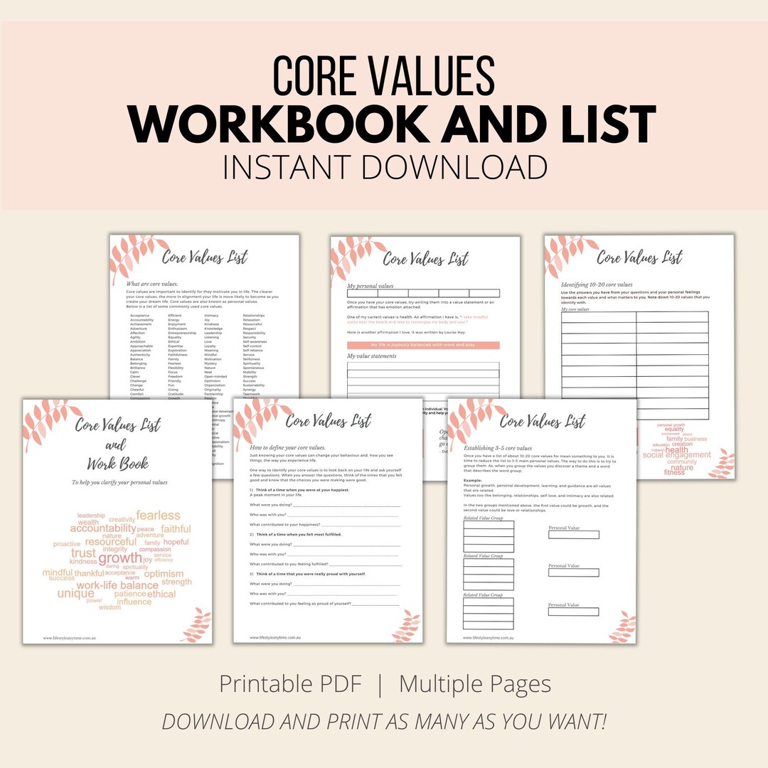 Core Values Printable My Core Values Defining Personal - Etsy