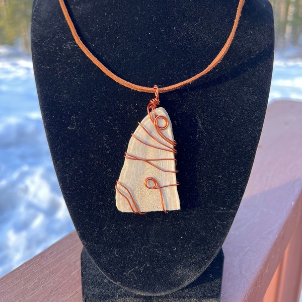 Copper Wrapped Antler Pendant Alaskan Caribou