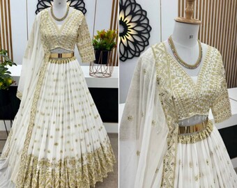 Indian Designer Hot Look Elegant white Designer Lehenga Choli for women, Partywear / Bridesmaid Ready to wear Blouse with Lehenga & Dupatta