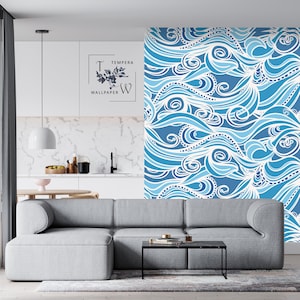 Blue Abstract Waves Removable Wallpaper: Peel and Stick