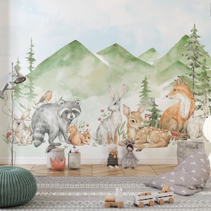 Woodland Animals Nursery Wallpaper Mural: Self-Adhesive Forest