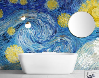 Starry Night mural wallpaper, Abstract peel and stick mural