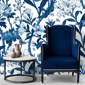 Blue and White wallpaper mural, Self-Adhesive botanical wall mural