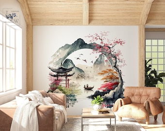 Japanese Garden Wallpaper Mural: Asian Style Self-Adhesive Wall Decor