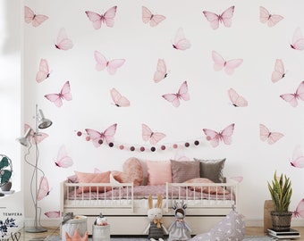 Papel tapiz de mariposa rosa para habitación de bebé: minimalista, autoadhesivo