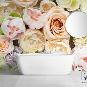 Colorful Roses Floral Wallpaper Mural: Self-Adhesive Removable Print