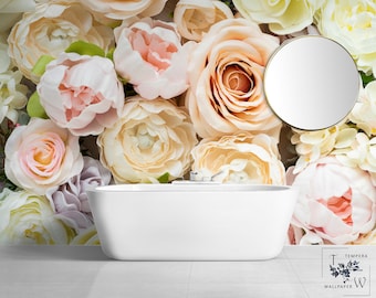 Mural de papel pintado floral con rosas de colores: impresión autoadhesiva y extraíble
