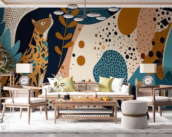 70's Style African Wallpaper: Peel and Stick Mural