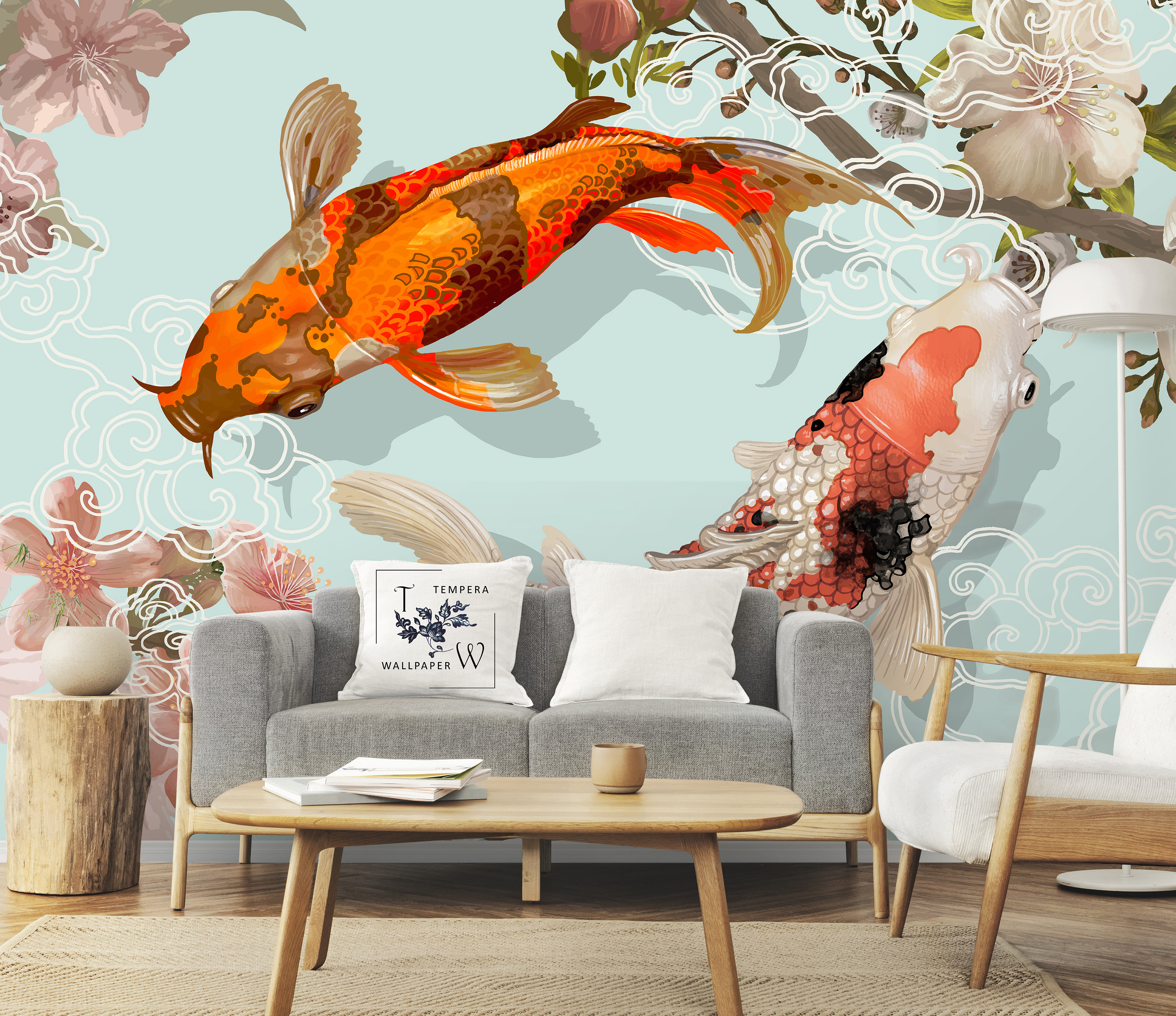 Abstract Koi Fish Print, Japanese Koi Fish Wallpaper 