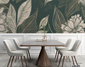 Green Wall Mural, Floral Green Wallpaper, Mural Wall Print, Nature Wallpaper