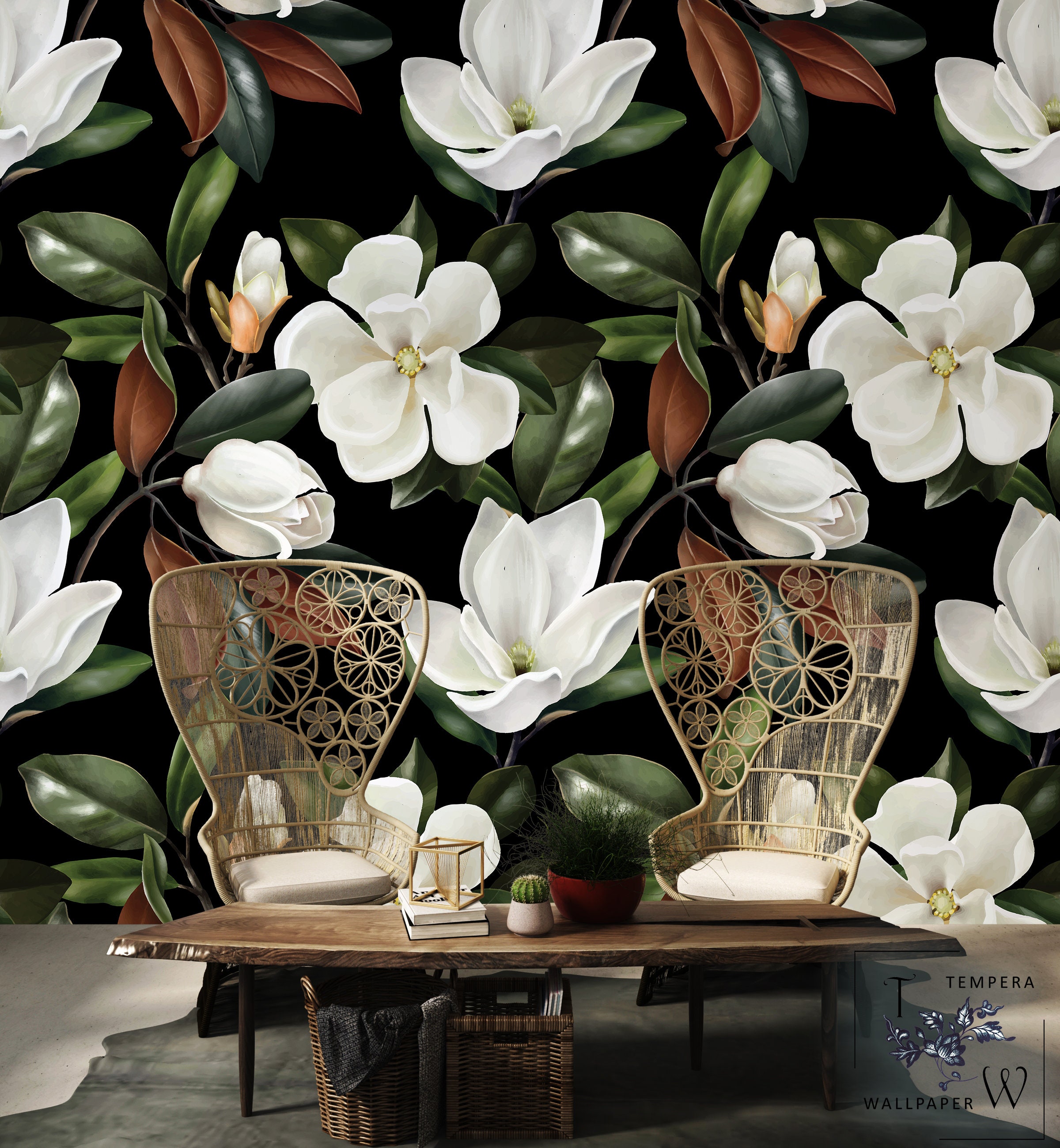 Magnolias Wallpaper, Removable Wallpaper, Magnolia Wallpaper