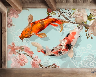 Abstracte muurschildering koivissen: Japanse muurkunst