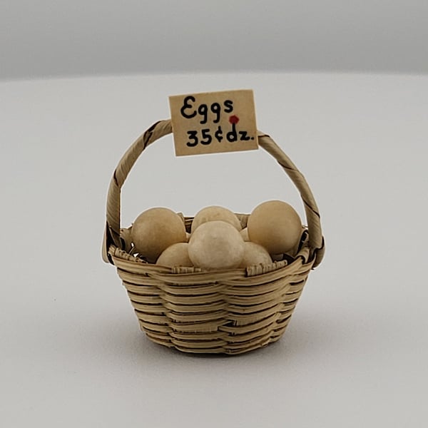 Vintage Miniature Woven Basket with Eggs