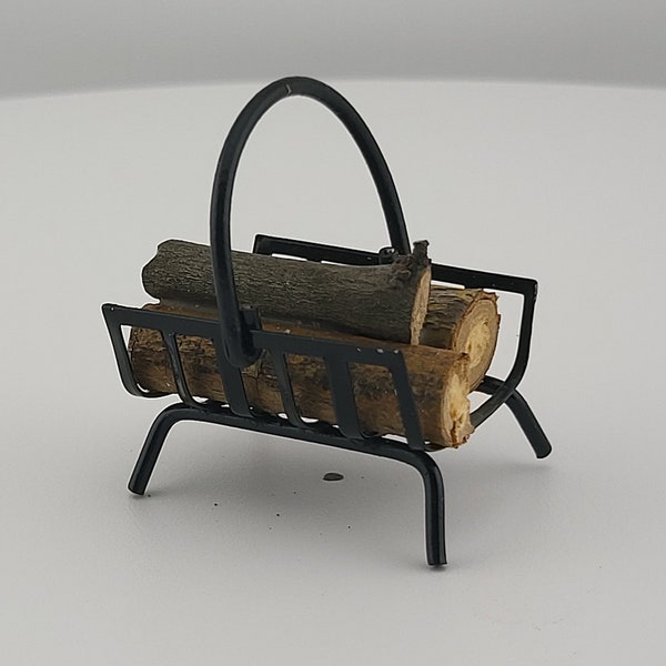 Vintage Miniature Metal Log Rack with Logs