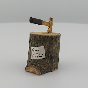 Vintage Miniature Axe and Wood Splitting Log