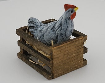 Vintage Miniature Chicken in Crate