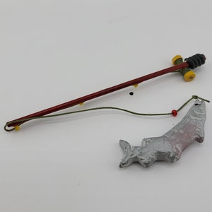 Vintage Miniature Fishing Rod with Fish