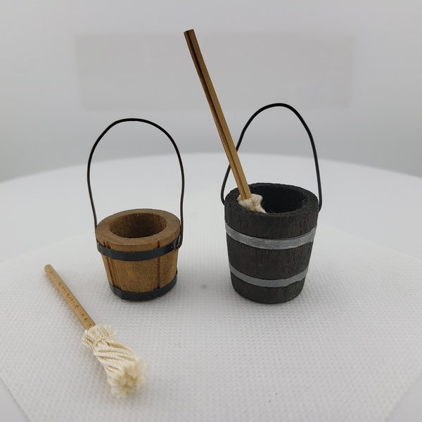 Vintage Miniature Wood Mop and Pail