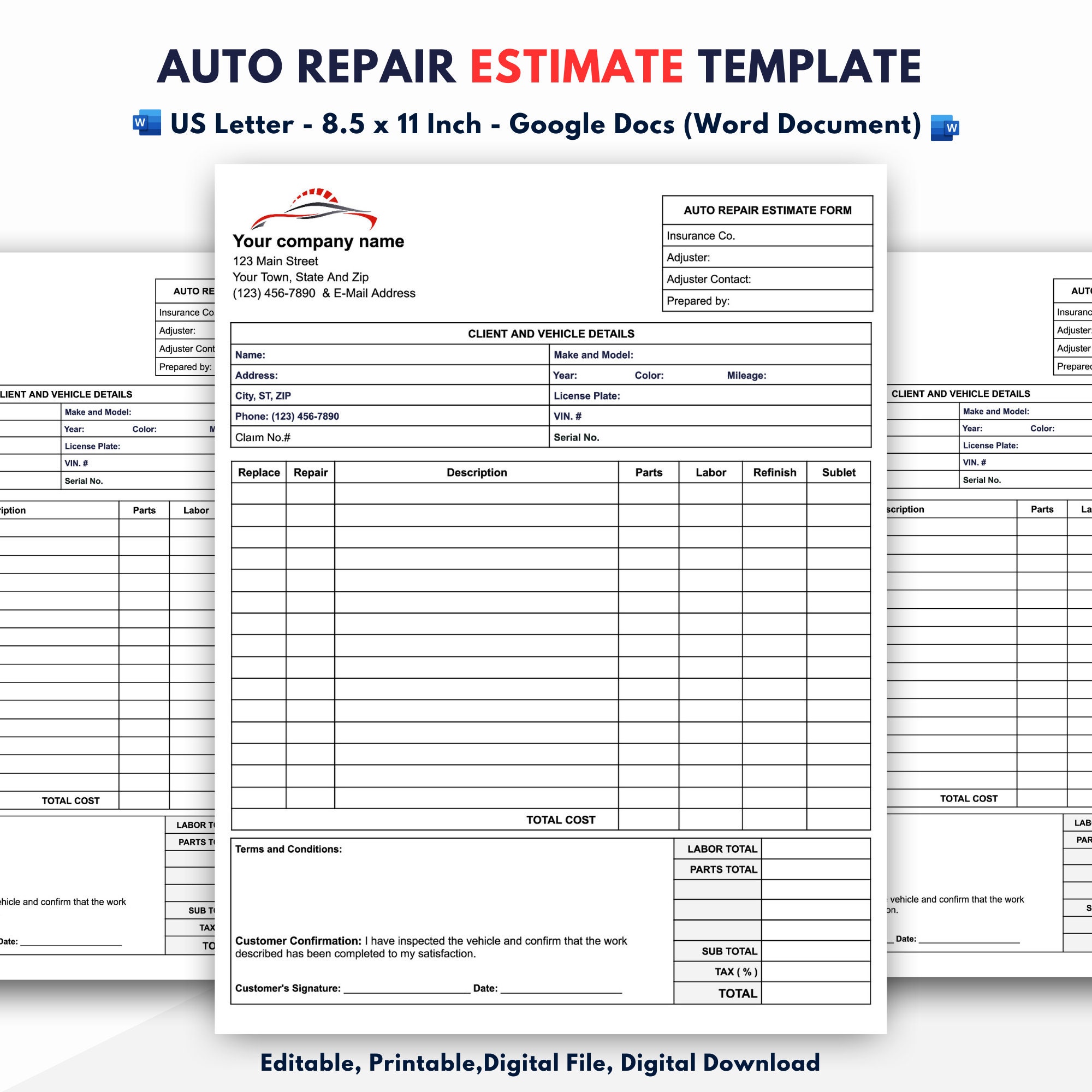 auto-repair-estimate-template-auto-service-quotation-form-etsy for Free Printable Auto Body Repair Estimate Forms Auto Repair Estimate Template - Auto Service Quotation Form - Etsy for Free Printable Auto Body Repair Estimate Forms