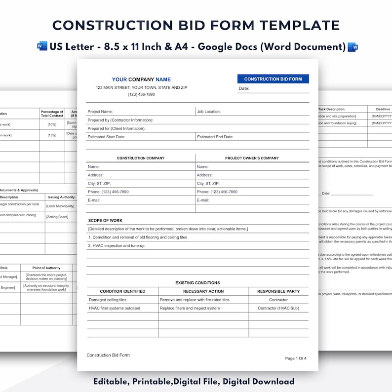 Construction Bid and Proposal Template - Etsy