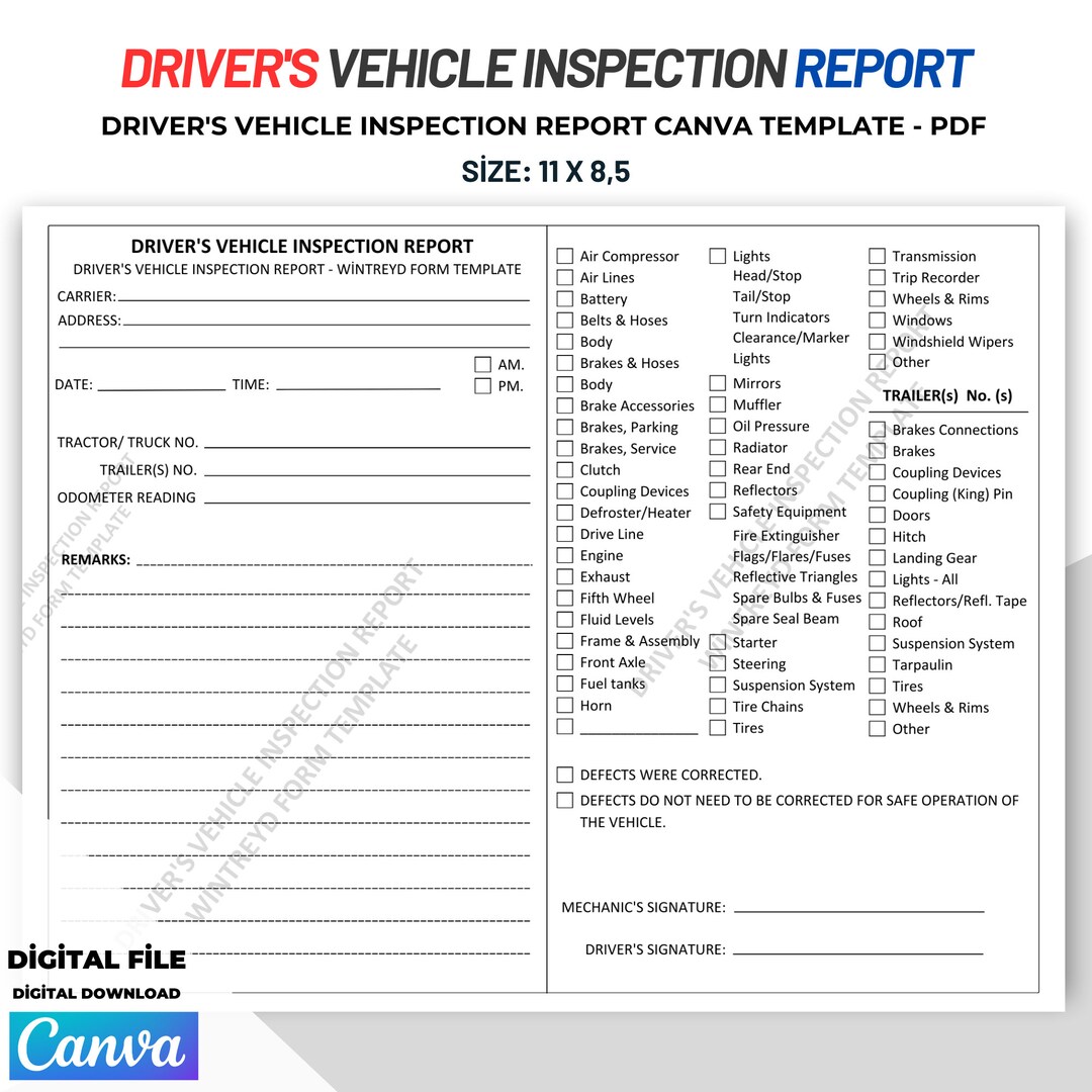 Driver's Vehicle Inspection Report Vehicle Inspection Report Template ...