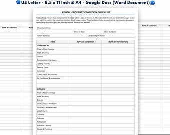 Rental Property Condition Checklist, Inspection Report Template, Landlord Tenant Form, Move In Out PDF