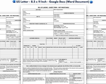 Bill Of Lading Template, Google Docs (Word Document)