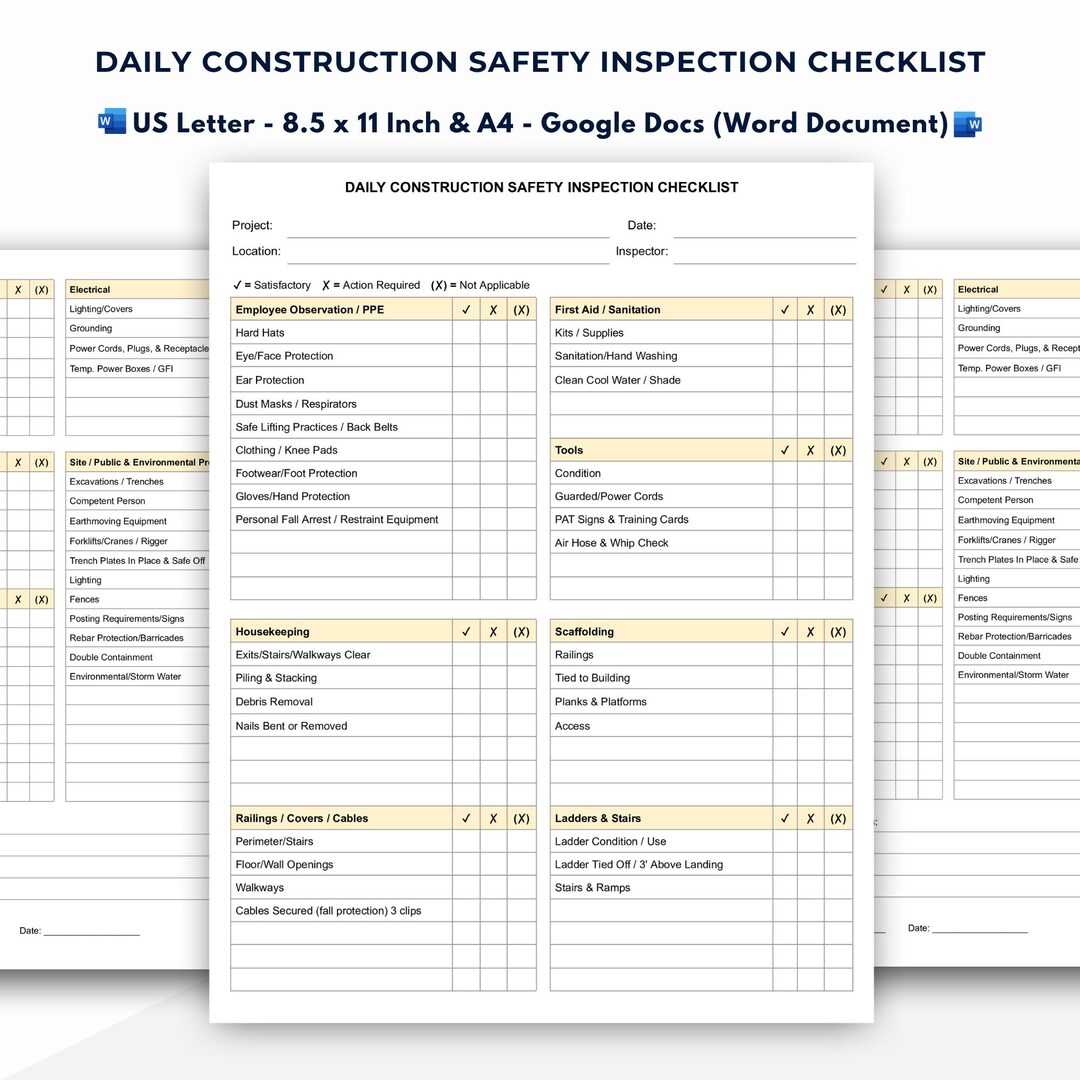Daily Construction Safety Inspection Checklist, Google Docs (word ...
