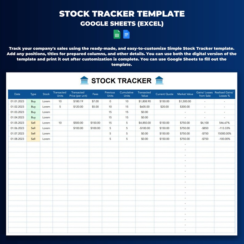 Stock Tracker Template Inventory Tracker Google Sheets Etsy