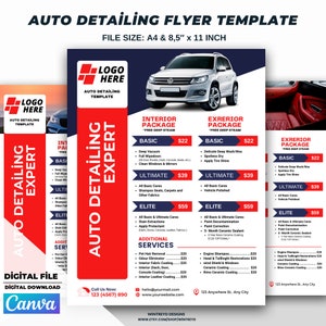 Folheto de detalhamento automotivo, modelo de detalhamento automotivo no Canva, folheto de serviços automotivos