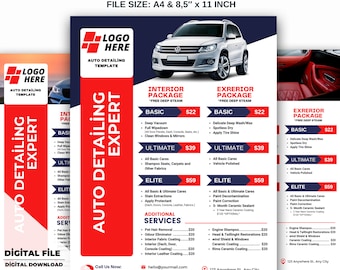 Auto Detailing Flyer Template: Car Wash Services (Canva Editable, Digital Download)