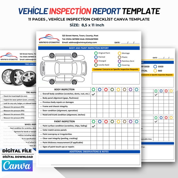 Vehicle Inspection Report, Multi-Point Vehicle Inspection Checklist, Visual Vehicle Inspection Report Form