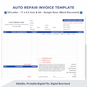 Auto Repair Invoice Template, Automotive Service Invoice Template