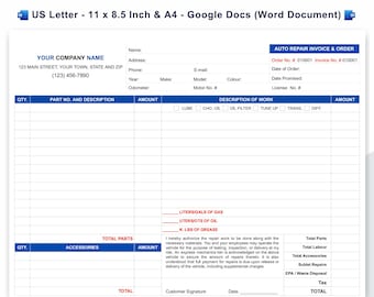 Auto Repair Invoice Template, Automotive Service Invoice Template