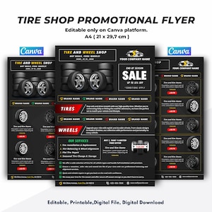 Modèle de flyer pour boutique de pneus : design personnalisable sur toile (A4)