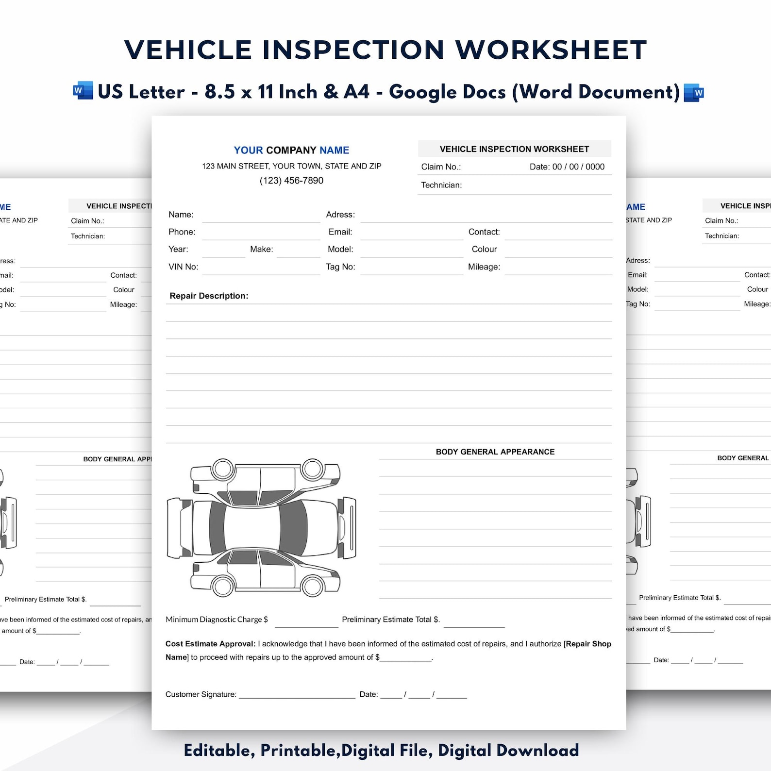 Vehicle Inspection Worksheet, Car Dealer Service Body Shop Form, Google ...
