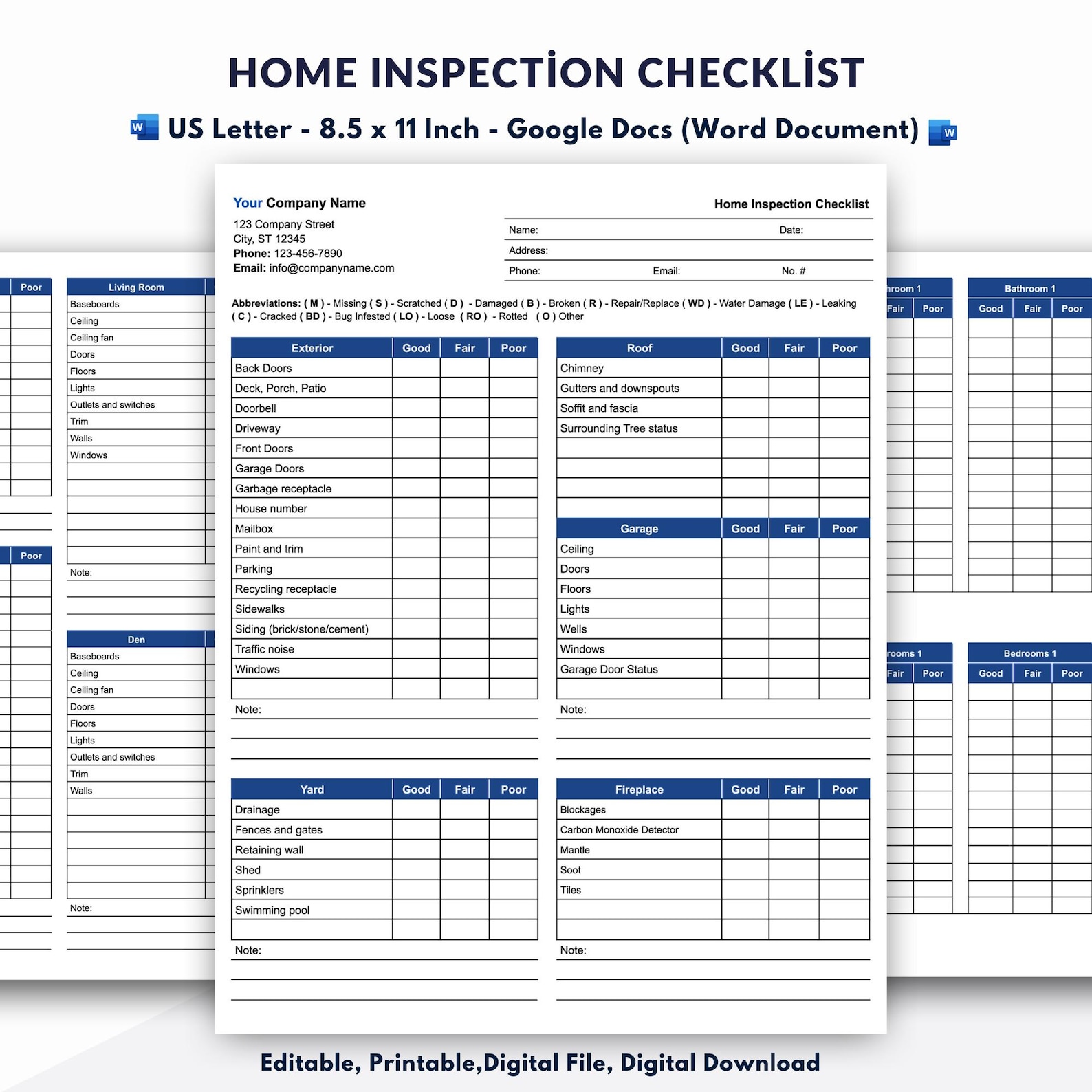 Home Inspection Checklist Template, Google Docs (word Document) - Etsy