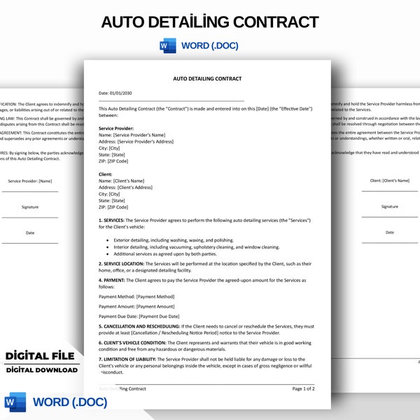 Auto Detailing Contract Template - Professional Service Agreement