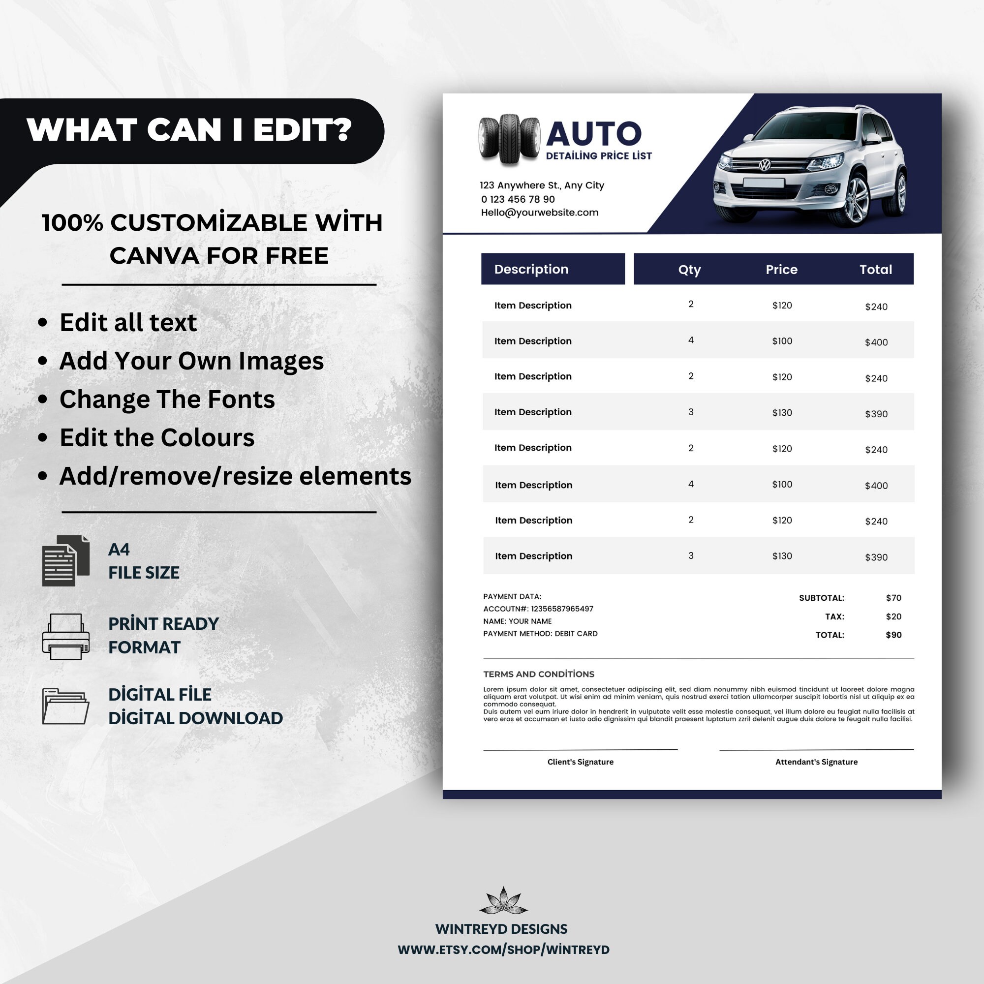 Auto Detailing Price List, Car Detailing Price List, Auto Repair Shop