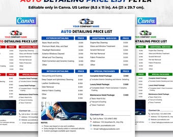 Auto Detailing Price List Flyer, Mobile Car Service Template