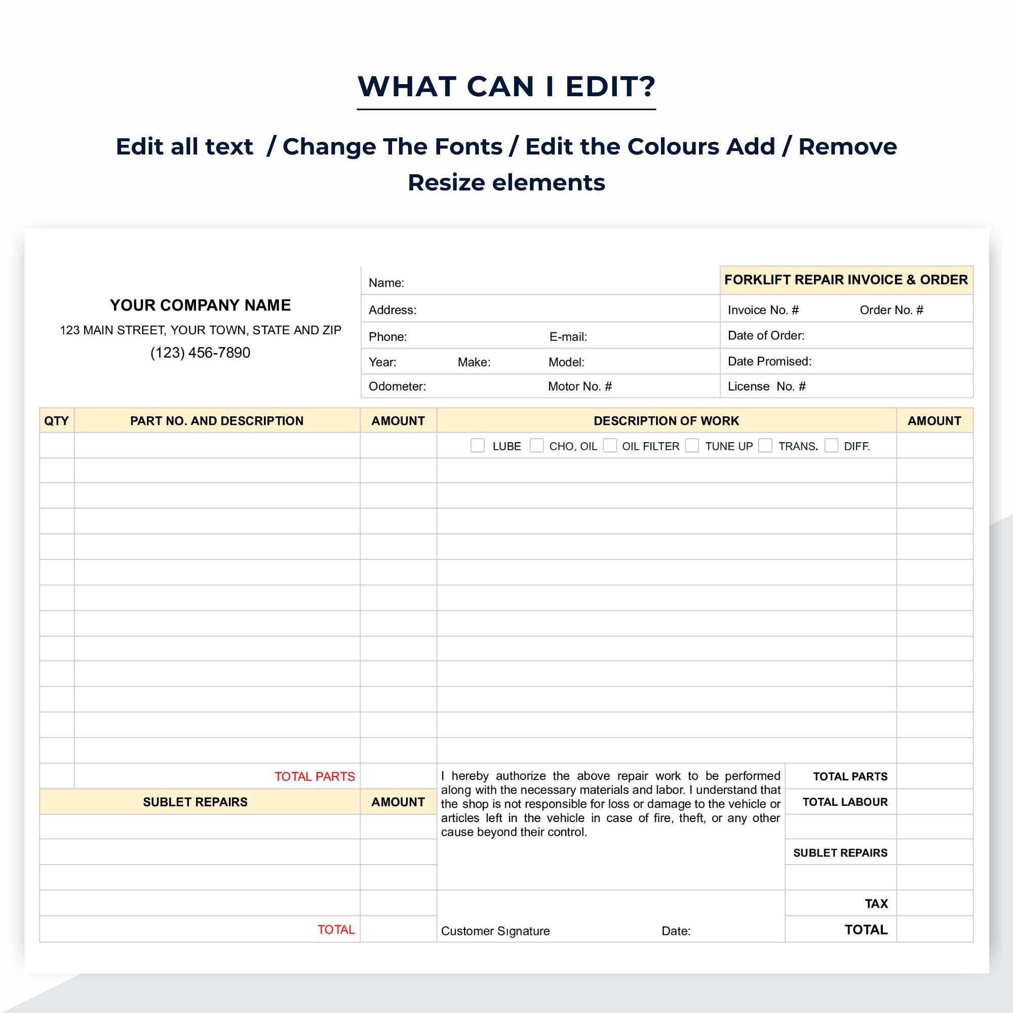 Forklift Repair Invoice Template: Order & Estimate Form (google Docs ...
