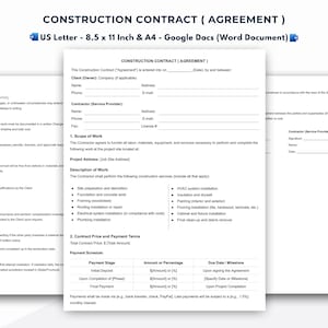 Sjabloon bouwcontract, bewerkbare overeenkomst voor bouwers en aannemers, Google Documenten (Word-document)