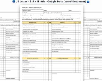 Forklift Pre-Start Checklist Template, Google Docs (Word Document)