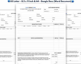 Auto Repair Invoice, Automotive Service Invoice Template, Google Docs (Word Document)