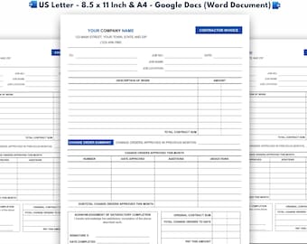Contractor Invoice Template, Google Docs (Word Document)