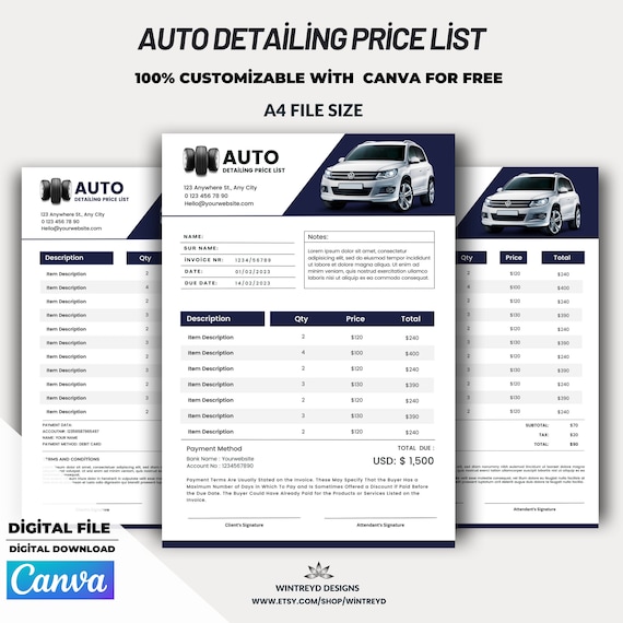 Auto Detailing Price List, Car Detailing Price List, Auto Repair