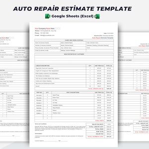 Formuliersjabloon voor schatting autoreparatie: sjabloon voor Google Spreadsheets (Excel)