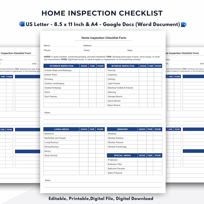 Home Inspection Checklist Template - Editable Google Docs (word ...