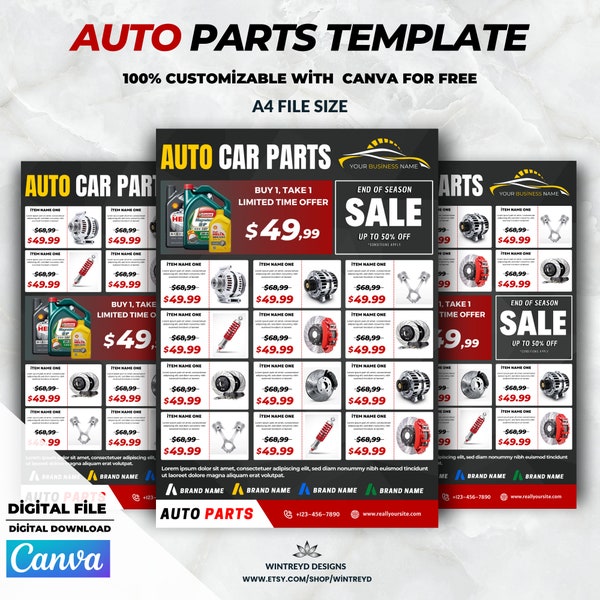 Auto Parts Flyer, Car Parts Promotion Flyer, Car Parts and Accessories Flyer, Canva Flyer Template